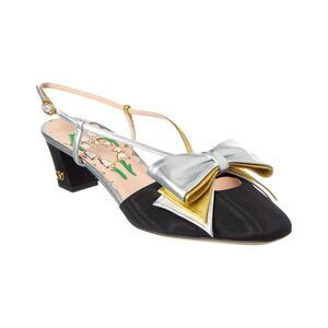Valentino Bowow 45 Grosgrain & Leather Slingback Pump, Black